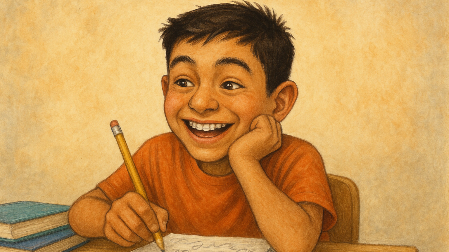 A student sitting up, paying attention